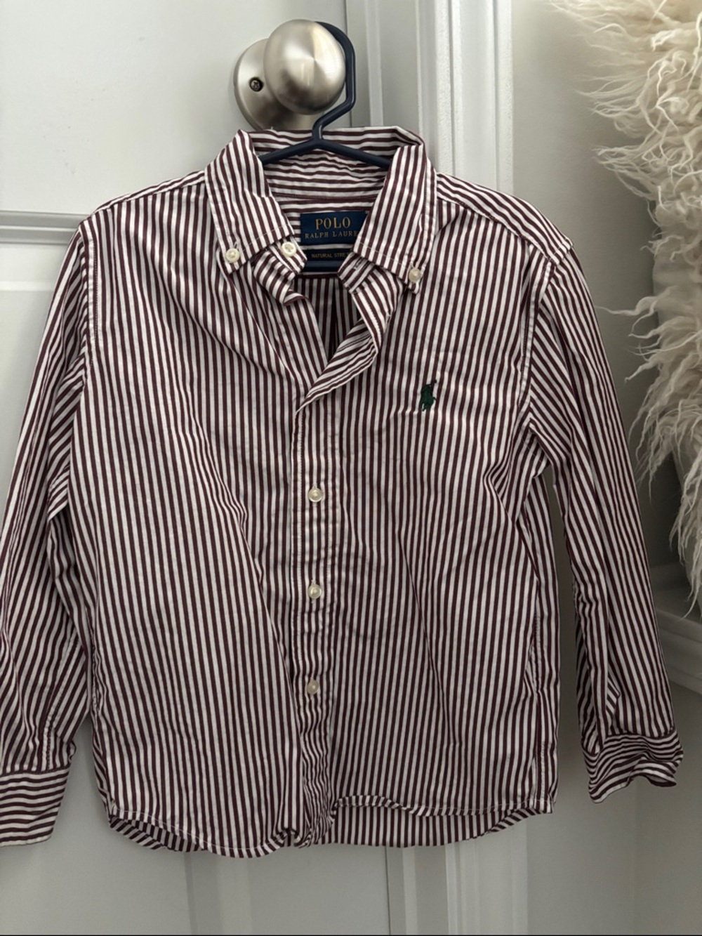 Polo by Ralph Lauren Men's Burgundy and White Striped Button-Down Shirt